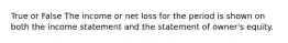 True or False The income or net loss for the period is shown on both the income statement and the statement of owner's equity.