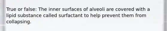 True or false: The inner surfaces of alveoli are covered with a lipid substance called surfactant to help prevent them from collapsing.