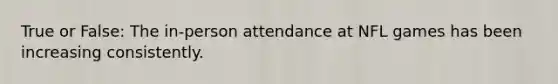 True or False: The in-person attendance at NFL games has been increasing consistently.