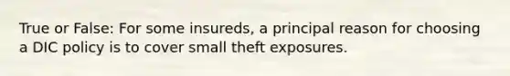 True or False: For some insureds, a principal reason for choosing a DIC policy is to cover small theft exposures.