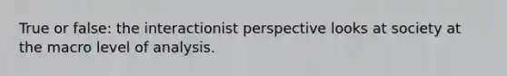 True or false: the interactionist perspective looks at society at the macro level of analysis.