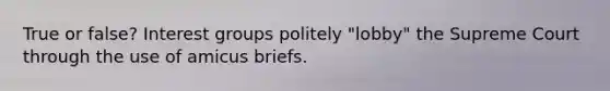 True or false? Interest groups politely "lobby" the Supreme Court through the use of amicus briefs.