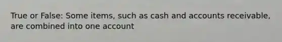 True or False: Some items, such as cash and accounts receivable, are combined into one account