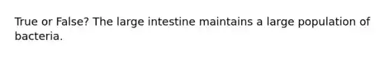 True or False? The large intestine maintains a large population of bacteria.
