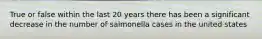 True or false within the last 20 years there has been a significant decrease in the number of salmonella cases in the united states