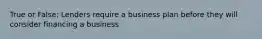 True or False: Lenders require a business plan before they will consider financing a business