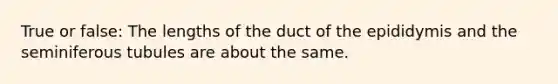 True or false: The lengths of the duct of the epididymis and the seminiferous tubules are about the same.