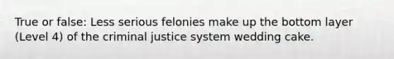 True or false: Less serious felonies make up the bottom layer (Level 4) of the criminal justice system wedding cake.