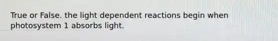 True or False. the light dependent reactions begin when photosystem 1 absorbs light.