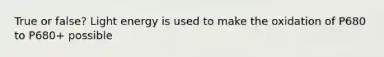 True or false? Light energy is used to make the oxidation of P680 to P680+ possible