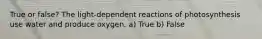 True or false? The light-dependent reactions of photosynthesis use water and produce oxygen. a) True b) False