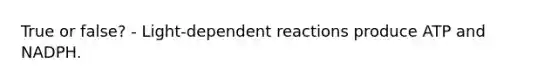 True or false? - Light-dependent reactions produce ATP and NADPH.