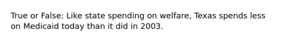 True or False: Like state spending on welfare, Texas spends less on Medicaid today than it did in 2003.