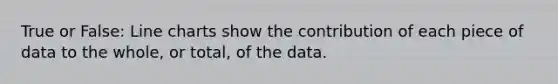 True or False: Line charts show the contribution of each piece of data to the whole, or total, of the data.