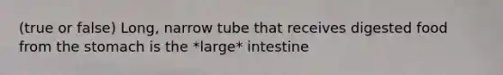 (true or false) Long, narrow tube that receives digested food from the stomach is the *large* intestine