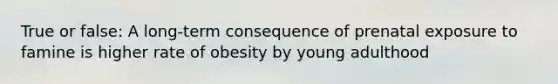 True or false: A long-term consequence of prenatal exposure to famine is higher rate of obesity by young adulthood