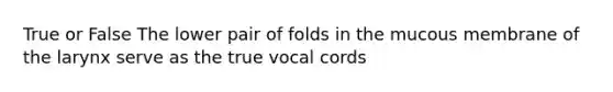 True or False The lower pair of folds in the mucous membrane of the larynx serve as the true vocal cords