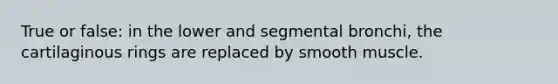 True or false: in the lower and segmental bronchi, the cartilaginous rings are replaced by smooth muscle.