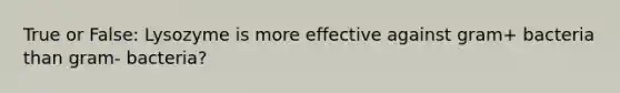 True or False: Lysozyme is more effective against gram+ bacteria than gram- bacteria?