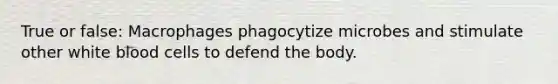 True or false: Macrophages phagocytize microbes and stimulate other white blood cells to defend the body.