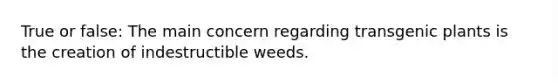 True or false: The main concern regarding transgenic plants is the creation of indestructible weeds.