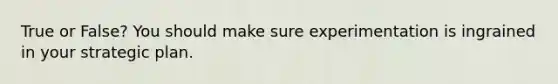 True or False? You should make sure experimentation is ingrained in your strategic plan.