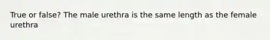 True or false? The male urethra is the same length as the female urethra