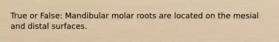 True or False: Mandibular molar roots are located on the mesial and distal surfaces.