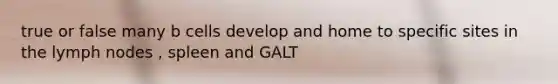 true or false many b cells develop and home to specific sites in the lymph nodes , spleen and GALT