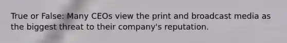 True or False: Many CEOs view the print and broadcast media as the biggest threat to their company's reputation.