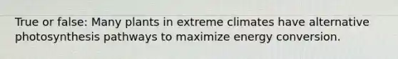 True or false: Many plants in extreme climates have alternative photosynthesis pathways to maximize energy conversion.