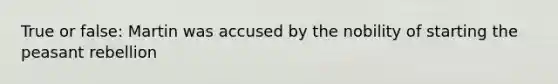 True or false: Martin was accused by the nobility of starting the peasant rebellion