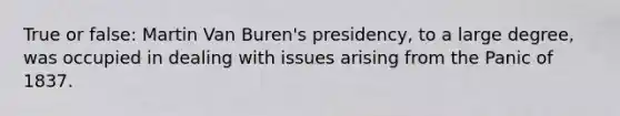 True or false: Martin Van Buren's presidency, to a large degree, was occupied in dealing with issues arising from the Panic of 1837.