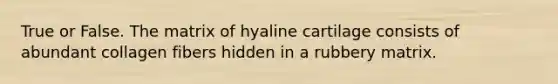 True or False. The matrix of hyaline cartilage consists of abundant collagen fibers hidden in a rubbery matrix.