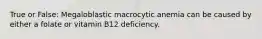 True or False: Megaloblastic macrocytic anemia can be caused by either a folate or vitamin B12 deficiency.