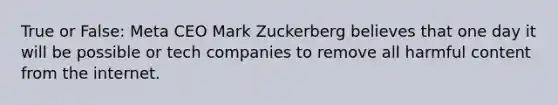 True or False: Meta CEO Mark Zuckerberg believes that one day it will be possible or tech companies to remove all harmful content from the internet.