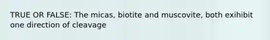 TRUE OR FALSE: The micas, biotite and muscovite, both exihibit one direction of cleavage