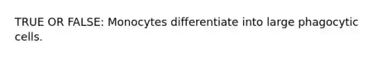 TRUE OR FALSE: Monocytes differentiate into large phagocytic cells.