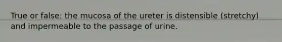 True or false: the mucosa of the ureter is distensible (stretchy) and impermeable to the passage of urine.