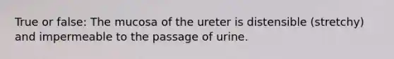 True or false: The mucosa of the ureter is distensible (stretchy) and impermeable to the passage of urine.