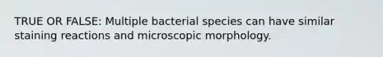 TRUE OR FALSE: Multiple bacterial species can have similar staining reactions and microscopic morphology.