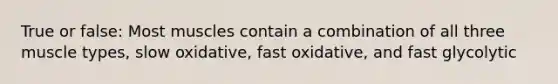 True or false: Most muscles contain a combination of all three muscle types, slow oxidative, fast oxidative, and fast glycolytic