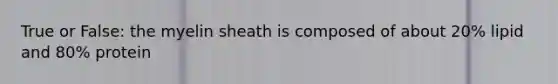 True or False: the myelin sheath is composed of about 20% lipid and 80% protein