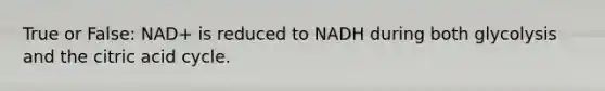 True or False: NAD+ is reduced to NADH during both glycolysis and the citric acid cycle.