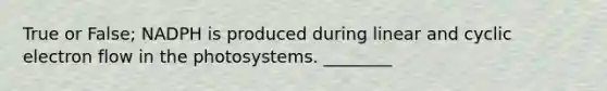 True or False; NADPH is produced during linear and cyclic electron flow in the photosystems. ________