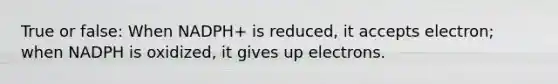 True or false: When NADPH+ is reduced, it accepts electron; when NADPH is oxidized, it gives up electrons.