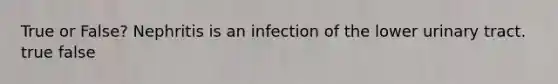 True or False? Nephritis is an infection of the lower urinary tract. true false