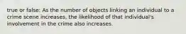 true or false: As the number of objects linking an individual to a crime scene increases, the likelihood of that individual's involvement in the crime also increases.