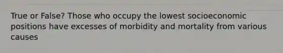 True or False? Those who occupy the lowest socioeconomic positions have excesses of morbidity and mortality from various causes