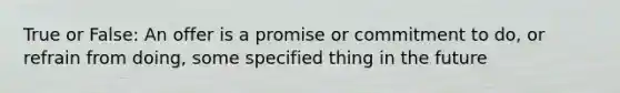 True or False: An offer is a promise or commitment to do, or refrain from doing, some specified thing in the future